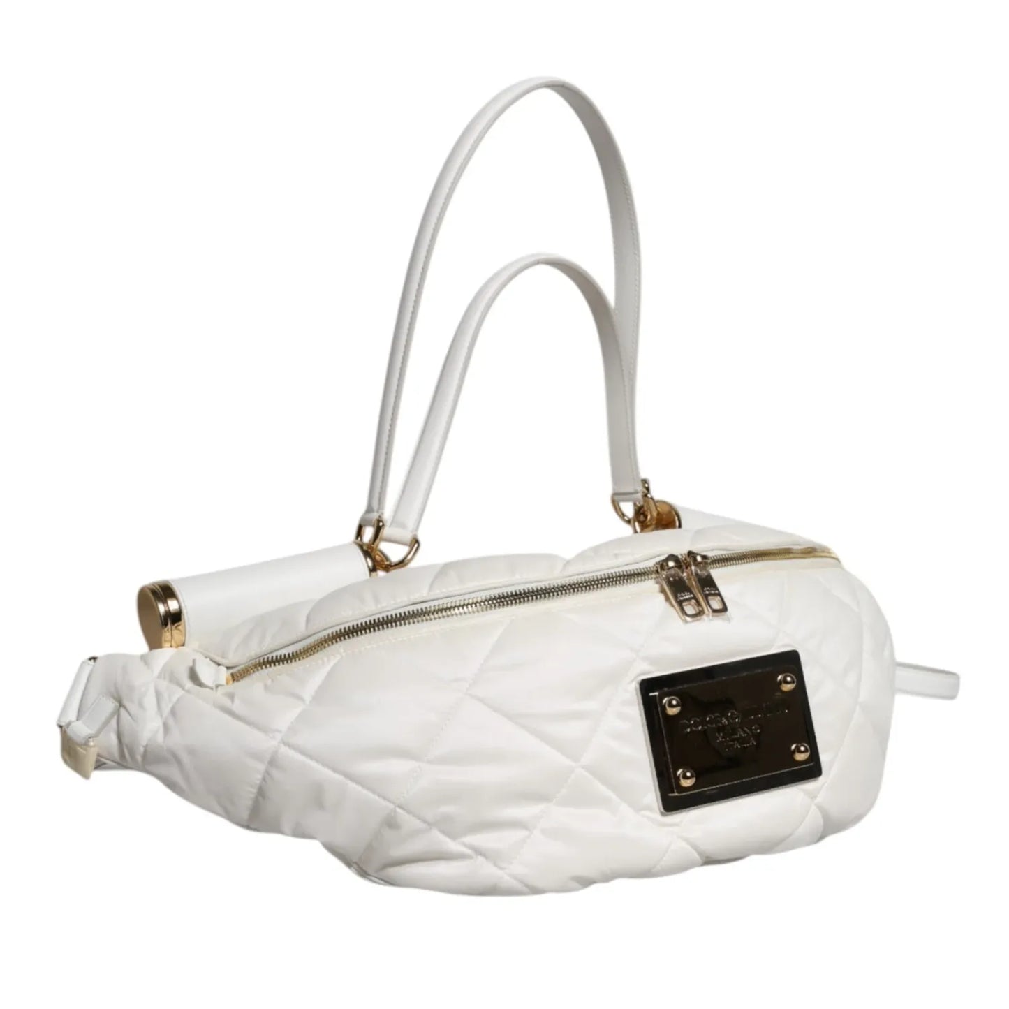 Dolce & Gabbana White Quilted Logo 90's Sicily Belt Waist Fanny Pack Bag