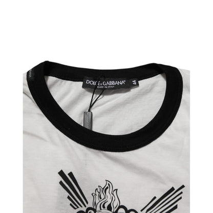 Dolce & Gabbana White Sacred Heart Cotton Crew Neck T-shirt