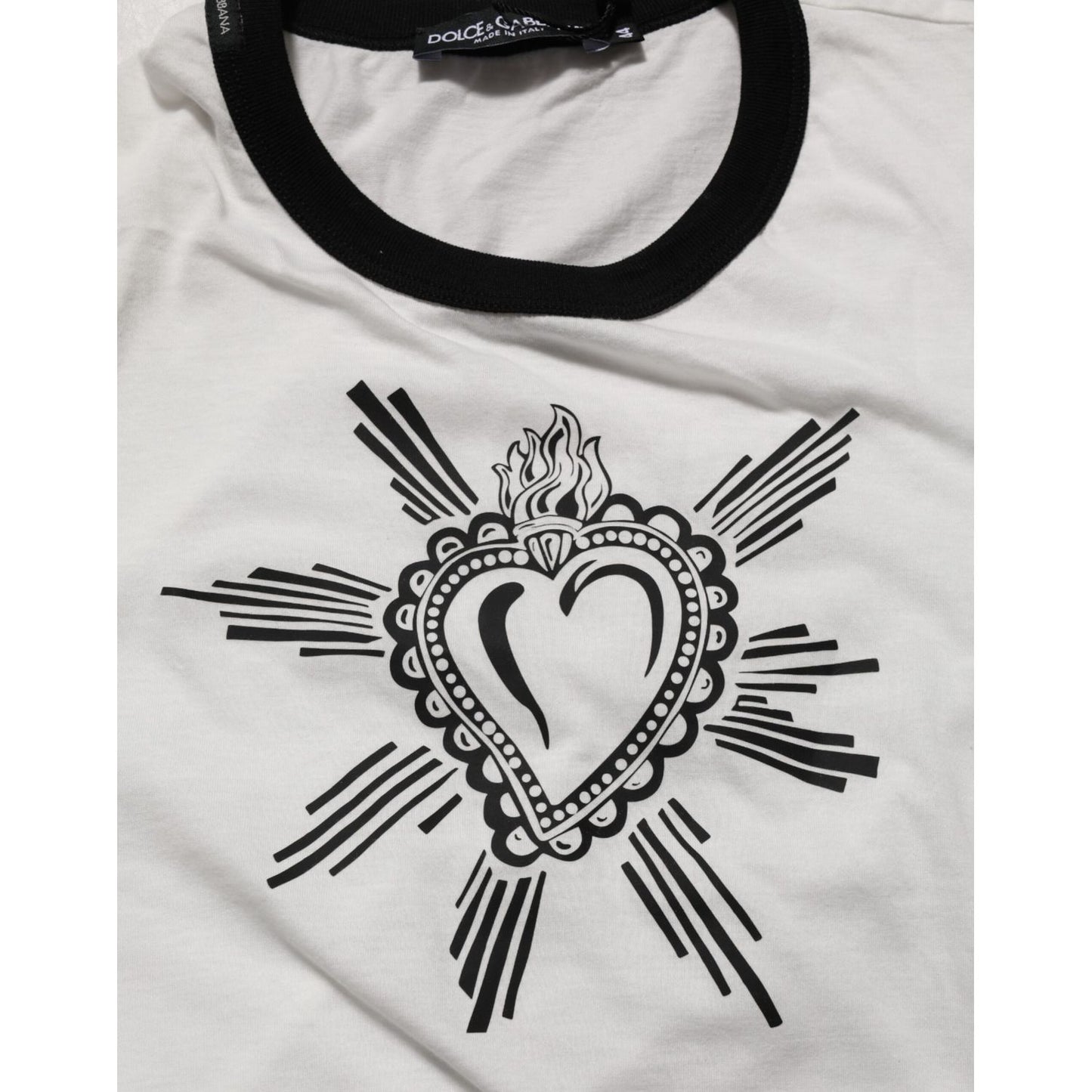 Dolce & Gabbana White Sacred Heart Cotton Crew Neck T-shirt