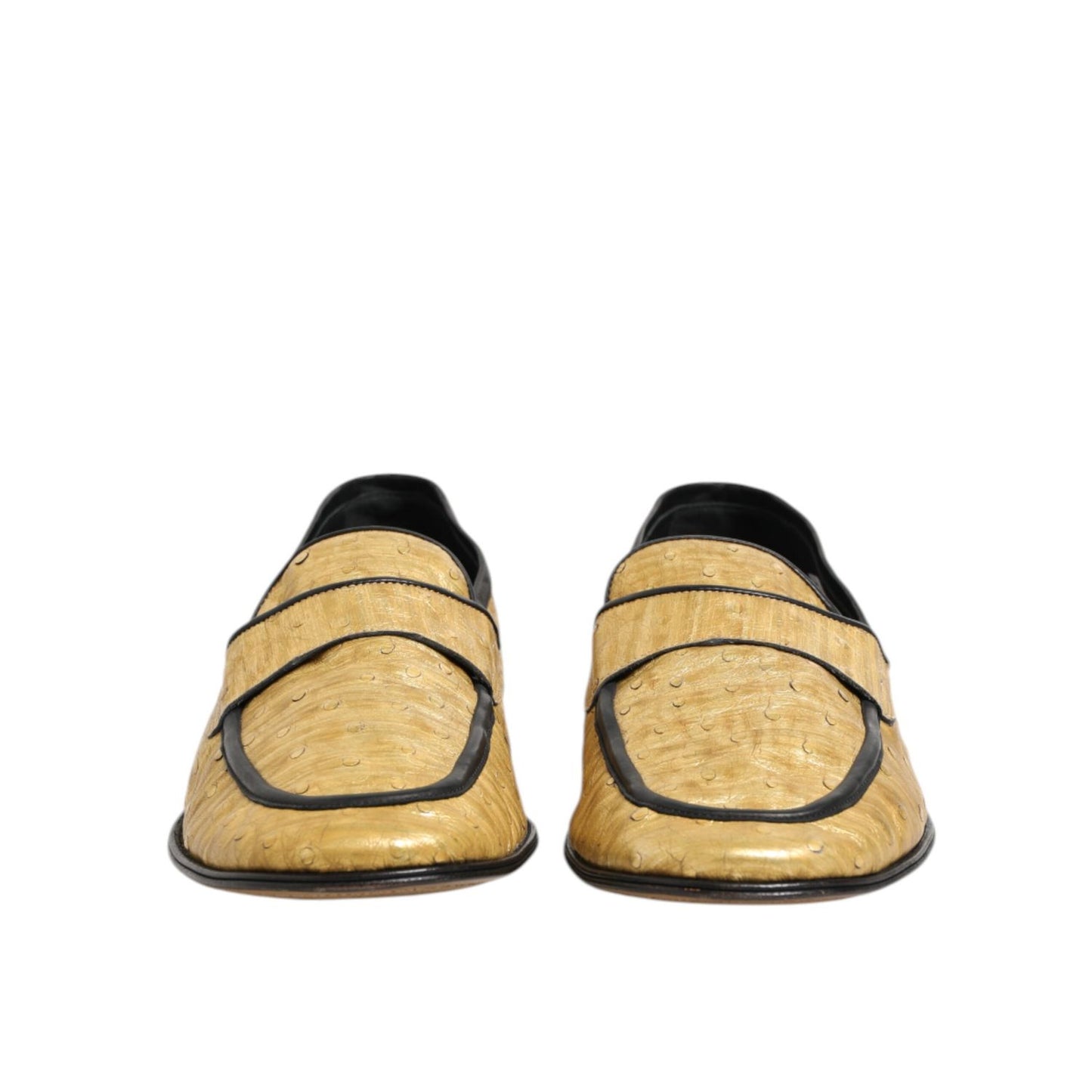 Dolce & Gabbana Yellow Black Leather Slip On Loafers Shoes