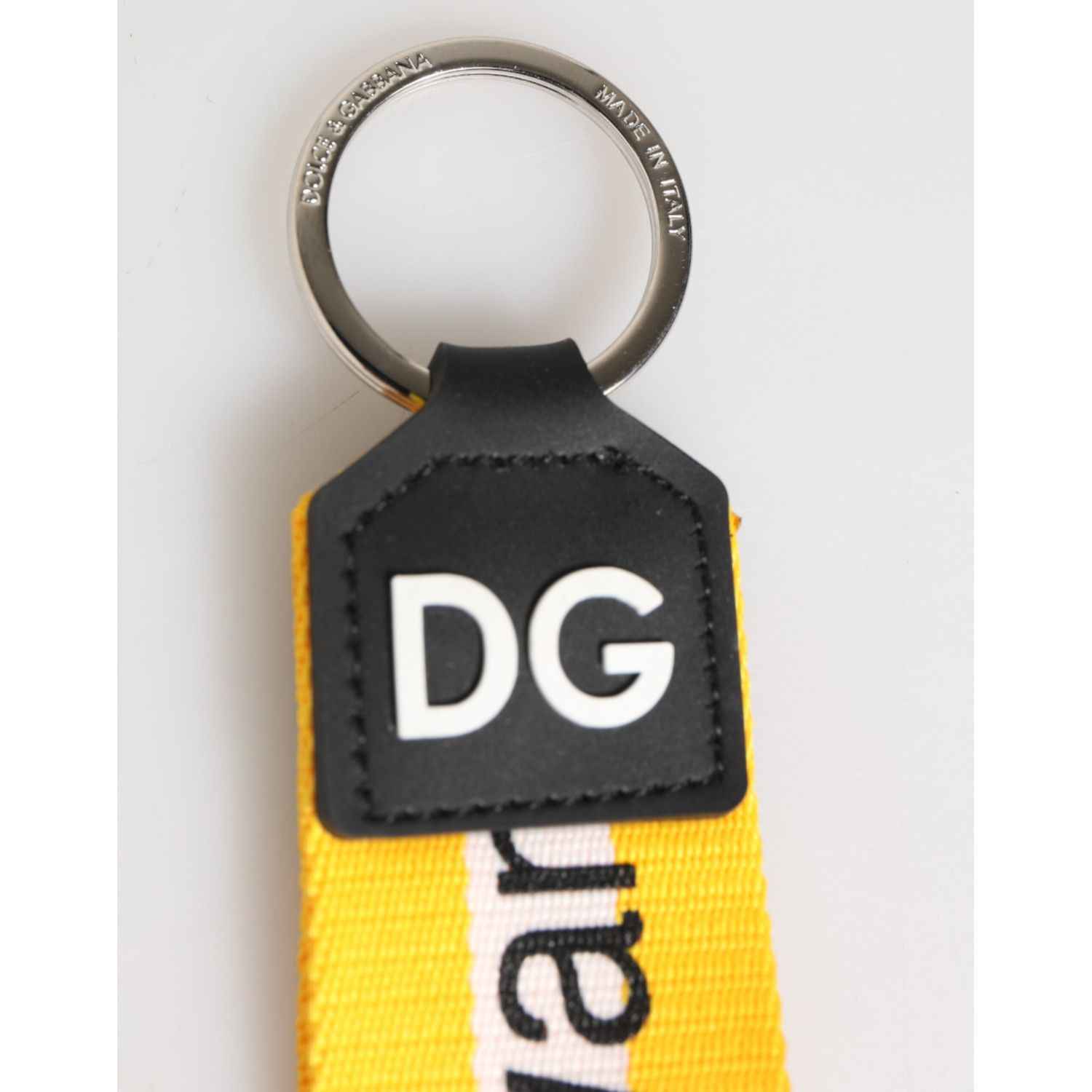 Dolce & Gabbana Yellow Logo Polyester Silver Brass Holder Keychain Keyring
