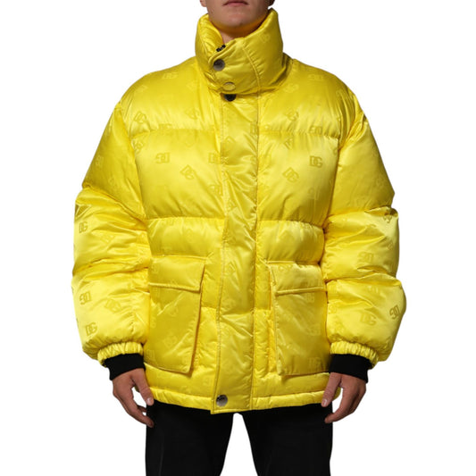 Dolce & Gabbana Yellow Nylon Logo Puffer Bomber Men Jacket Dolce & Gabbana
