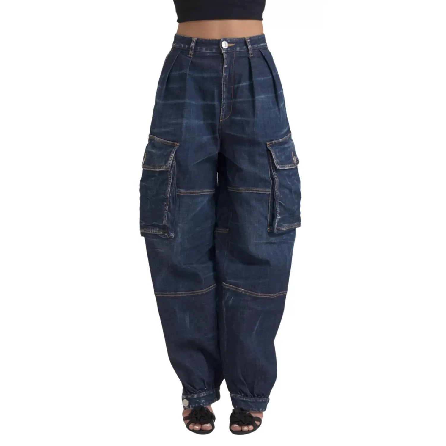 Dsquared² Blue High Waist Cotton Cargo Baggy Denim Jeans