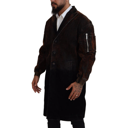 Dsquared² Brown Full Button Men Long Coat Cotton Jacket JKT3546-48