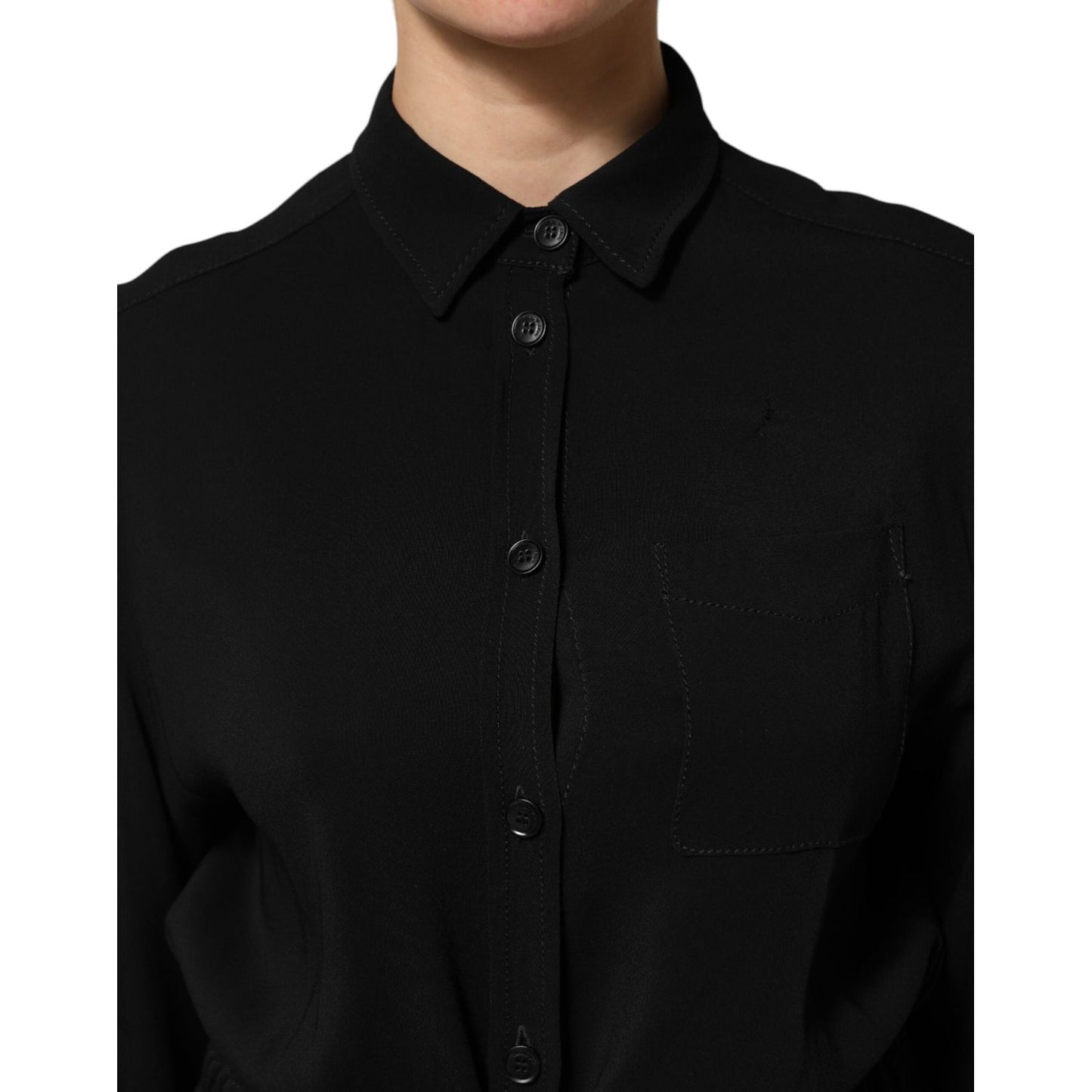 Emporio Armani Black Viscose Blend Shirt Style Belted Dress