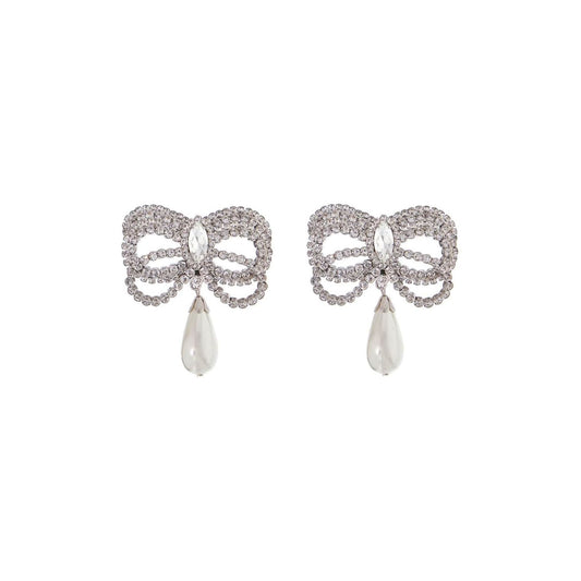 Alessandra Rich hypoallergenic brass earrings in silver with bow and drop pearl Jewellery Alessandra Rich Gray