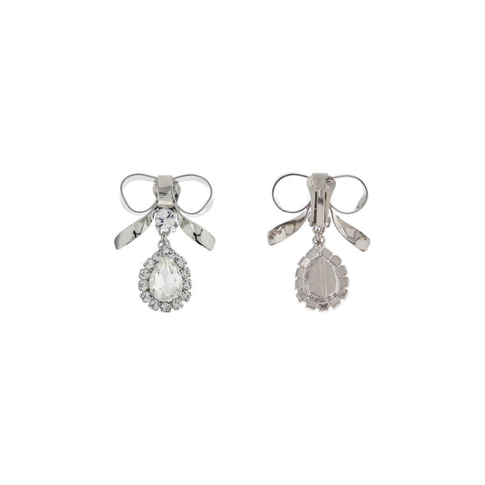 Alessandra Rich bow earrings with crystal pendant in silver-plated brass Jewellery Alessandra Rich Gray