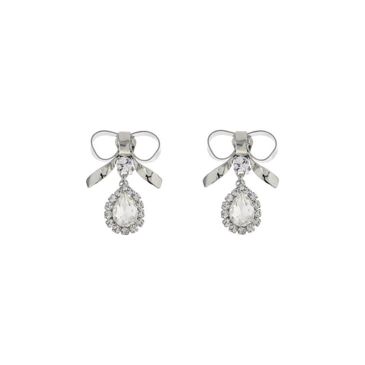 Alessandra Rich bow earrings with crystal pendant in silver-plated brass Jewellery Alessandra Rich Light Gray