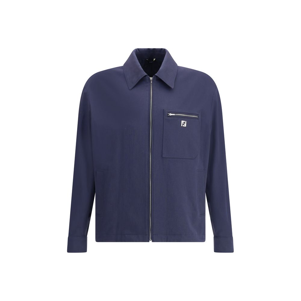 Fendi Blue Cotton Biker Jacket Fendi