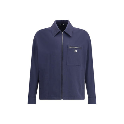 Fendi Blue Cotton Biker Jacket Fendi