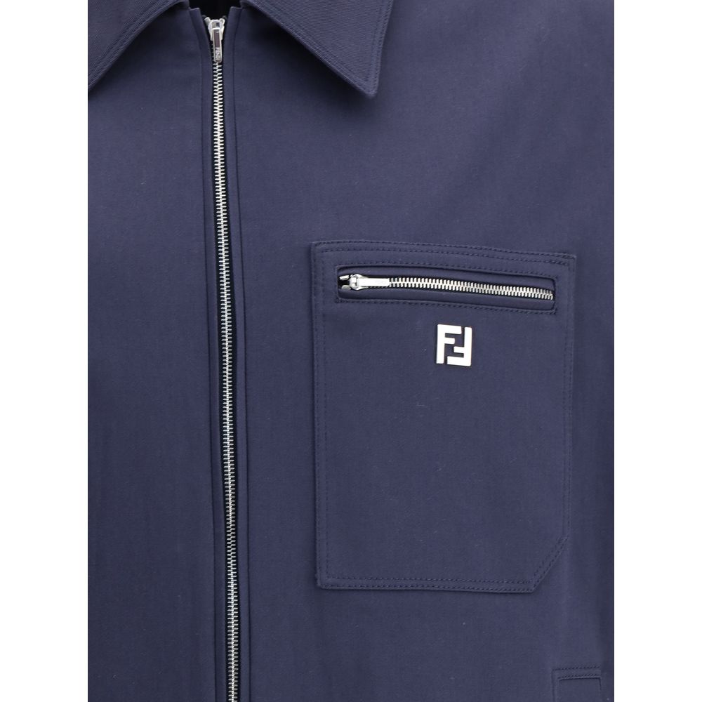 Fendi Blue Cotton Biker Jacket Fendi