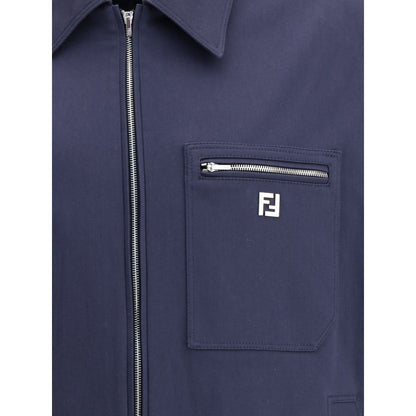Fendi Blue Cotton Biker Jacket Fendi