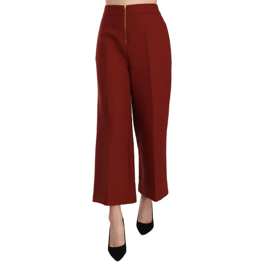 Jucca Red High Waist Cropped Flared Dress Formal Trouser Pants 1728,67345645728,Clothing,Cropped Pants - Pants - Clothing,Dress Pants - Pants - Clothing,Flared Pants - Pants - Clothing,IT44 | L,Jucca,Material: 100% Polyester,New with tags,Pants - Clothing