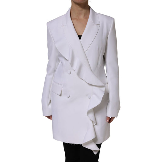 MSGM White Polyester Long Sleeves Ruffled Wrap Jacket 1728,67345645728,Clothing,Coats - Jackets & Coats - Clothing,IT46|XL,Jackets & Coats - Clothing,Jackets & Coats - Women - Clothing,Material: 84% Polyester 10% Viscose 6% Elastane,MSGM,New with tags,Whi