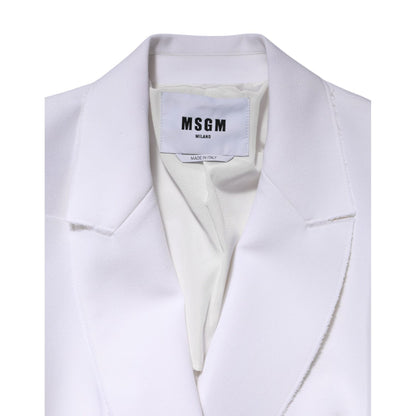 MSGM White Polyester Long Sleeves Ruffled Wrap Jacket 1728,67345645728,Clothing,Coats - Jackets & Coats - Clothing,IT46|XL,Jackets & Coats - Clothing,Jackets & Coats - Women - Clothing,Material: 84% Polyester 10% Viscose 6% Elastane,MSGM,New with tags,Whi