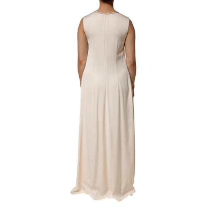 Peserico Beige Viscose Pleated Sleeveless Long Maxi Dress