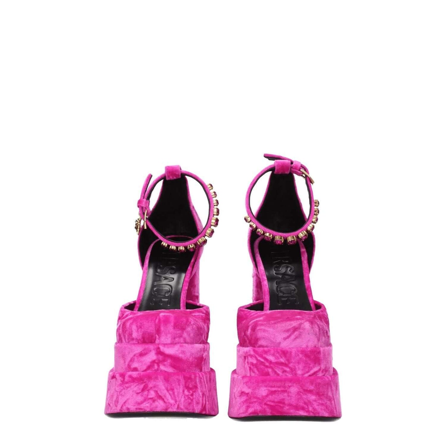 Versace Pink Velvet Platform Sandals 1728,75667636384,EU36.5/US6.5,EU36/US6,EU38.5/US8.5,EU38/US8,EU39/US9,EU40/US10,New with tags,Pink,Platforms - Sandals - Shoes,Sandals - Shoes,Shoes,Versace,Women