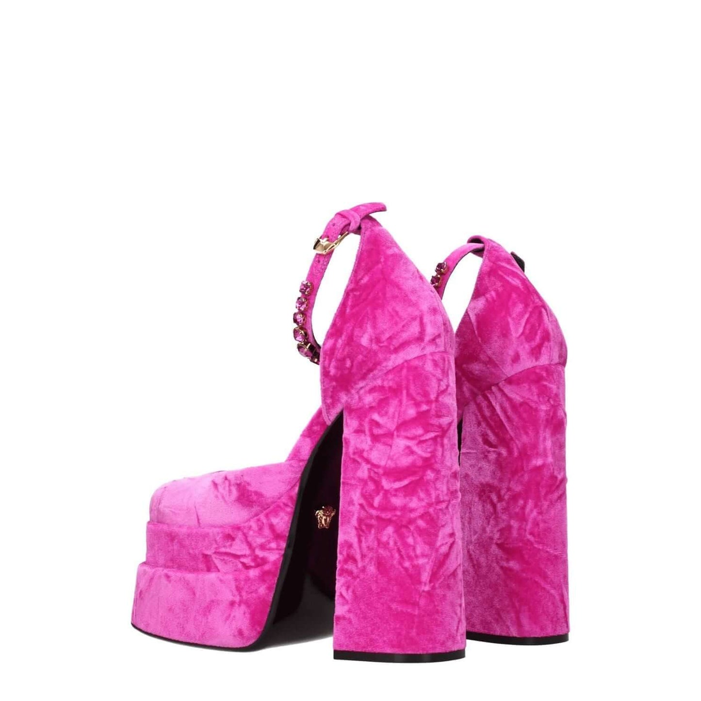 Versace Pink Velvet Platform Sandals 1728,75667636384,EU36.5/US6.5,EU36/US6,EU38.5/US8.5,EU38/US8,EU39/US9,EU40/US10,New with tags,Pink,Platforms - Sandals - Shoes,Sandals - Shoes,Shoes,Versace,Women