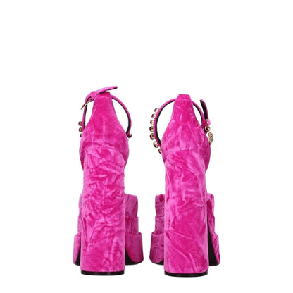 Versace Pink Velvet Platform Sandals 1728,75667636384,EU36.5/US6.5,EU36/US6,EU38.5/US8.5,EU38/US8,EU39/US9,EU40/US10,New with tags,Pink,Platforms - Sandals - Shoes,Sandals - Shoes,Shoes,Versace,Women