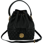 Versace Elegant Black Leather Medusa Bucket Shoulder Bag 8056204626517