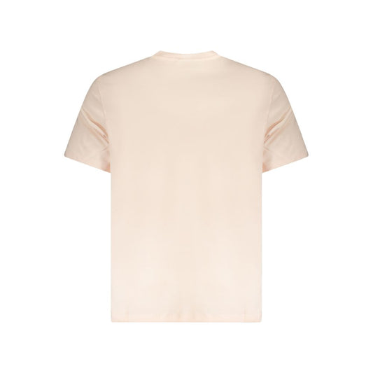 Back view of Calvin Klein pink cotton men's t-shirt showcasing crew neck design, perfect for stylish, comfortable casual wear.