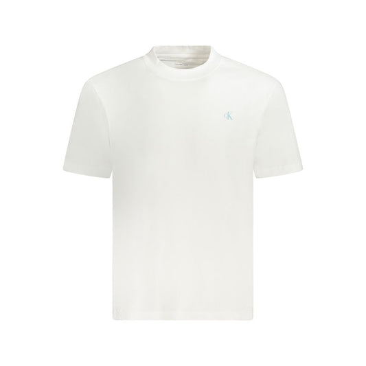 Calvin Klein white short sleeve cotton t-shirt with crew neck and printed logo, made from 95% regenerative cotton.