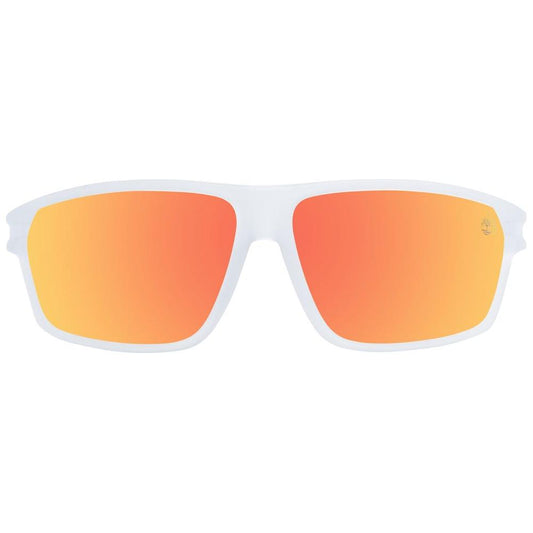 Timberland white men sunglasses with polarized orange lenses and full-rim plastic frame, size 63-13-135.